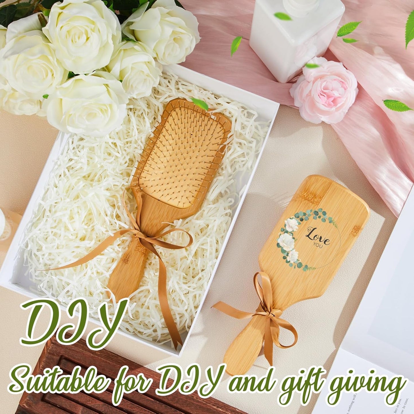 Tessco for you 12 Pcs Christmas Bamboo Hair Brushes Thanksgiving Bulk Wooden Paddle Brush Scalp Massage Bristle Anti Static Engraving DIY Gift for Women Wedding