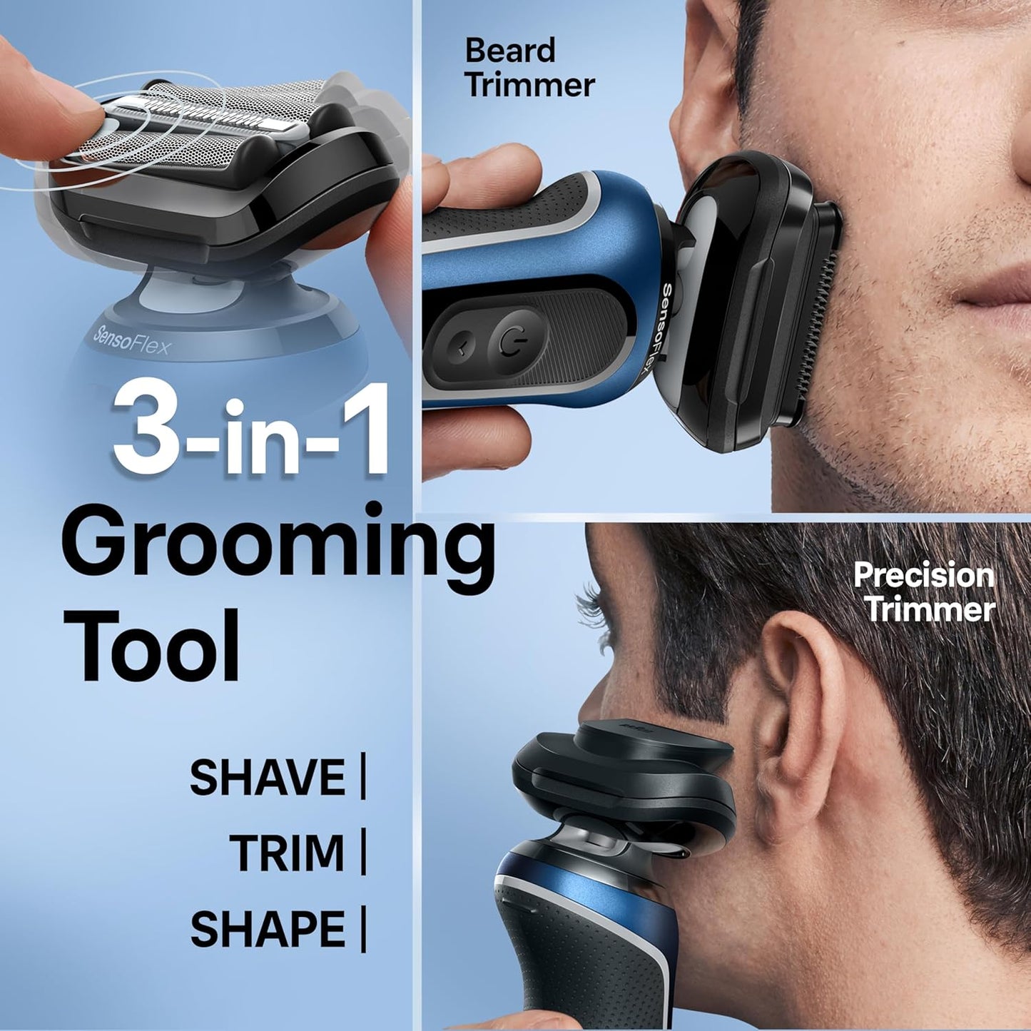 Braun Electric Shaver for Men, Series 6 6177cc, Wet & Dry Shave, Turbo & Gentle Shaving Modes, Foil Shaver, Blue