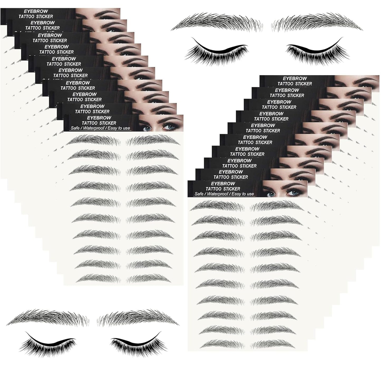 20 Sheets 200 Pairs Eyebrow Tattoo Stickers 4D Stickers Eyebrow Transfers Stickers Peel off Eyebrow Grooming Shaping Makeup Sticker for Women Girls Black