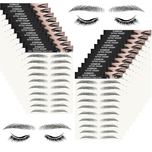 20 Sheets 200 Pairs Eyebrow Tattoo Stickers 4D Stickers Eyebrow Transfers Stickers Peel off Eyebrow Grooming Shaping Makeup Sticker for Women Girls Black