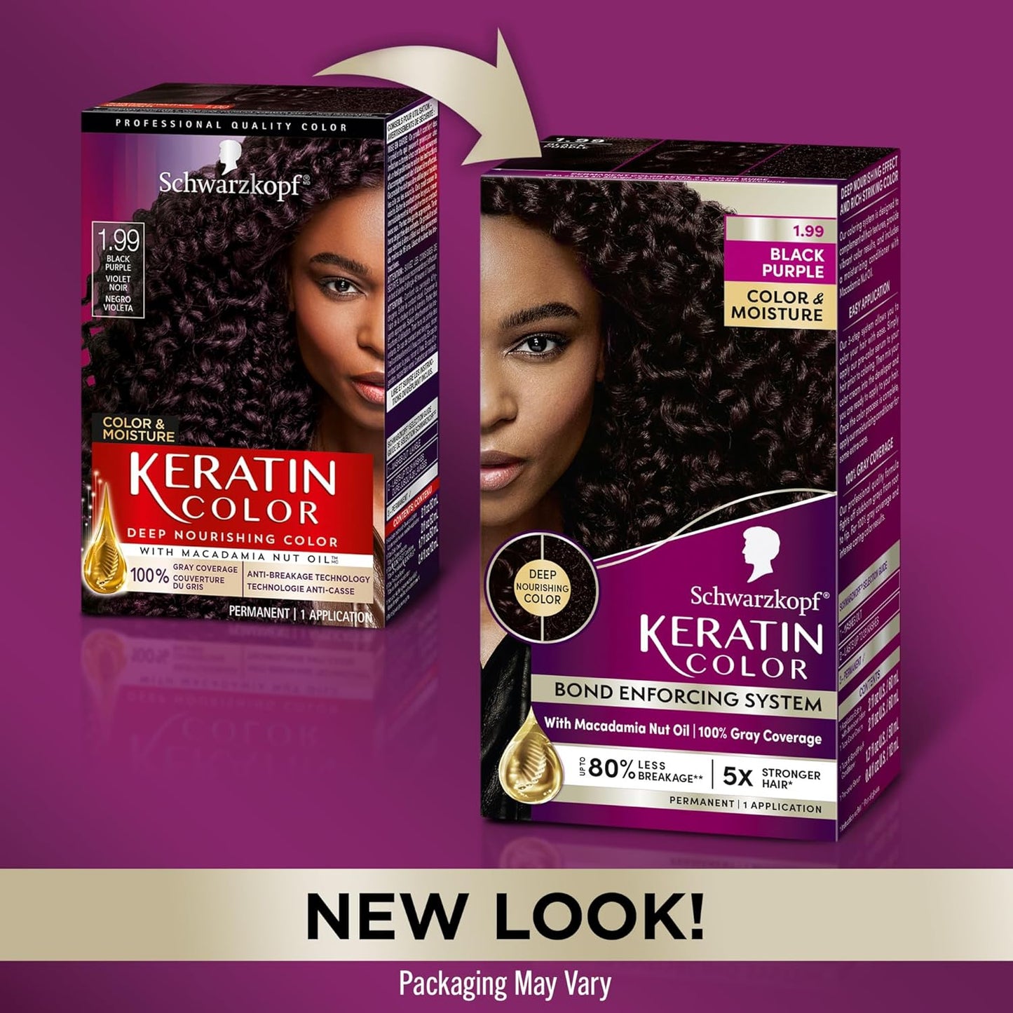 Schwarzkopf Keratin Color Permanent Hair Color, 1.99 Black Purple, 1 Application - Professionally Inspired Permanent Hair Dye, for up to 80% Less Breakage vs Untreated Hair and upto 100% Gray Coverage