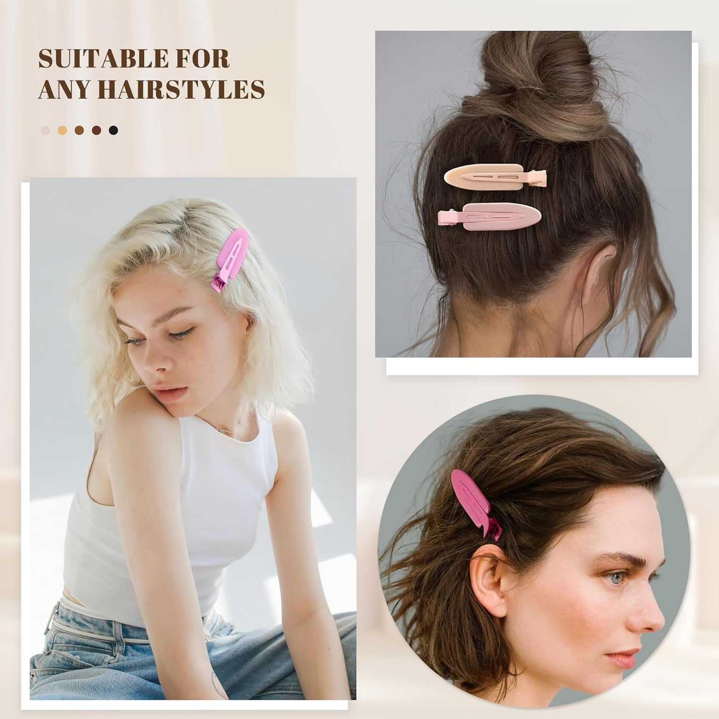 10 Pcs Creaseless No Crease No Bend Flat Hair Clips For Styling Non Slip Makeup Clips For Women Salon Hairstyle, Pink Rose Red