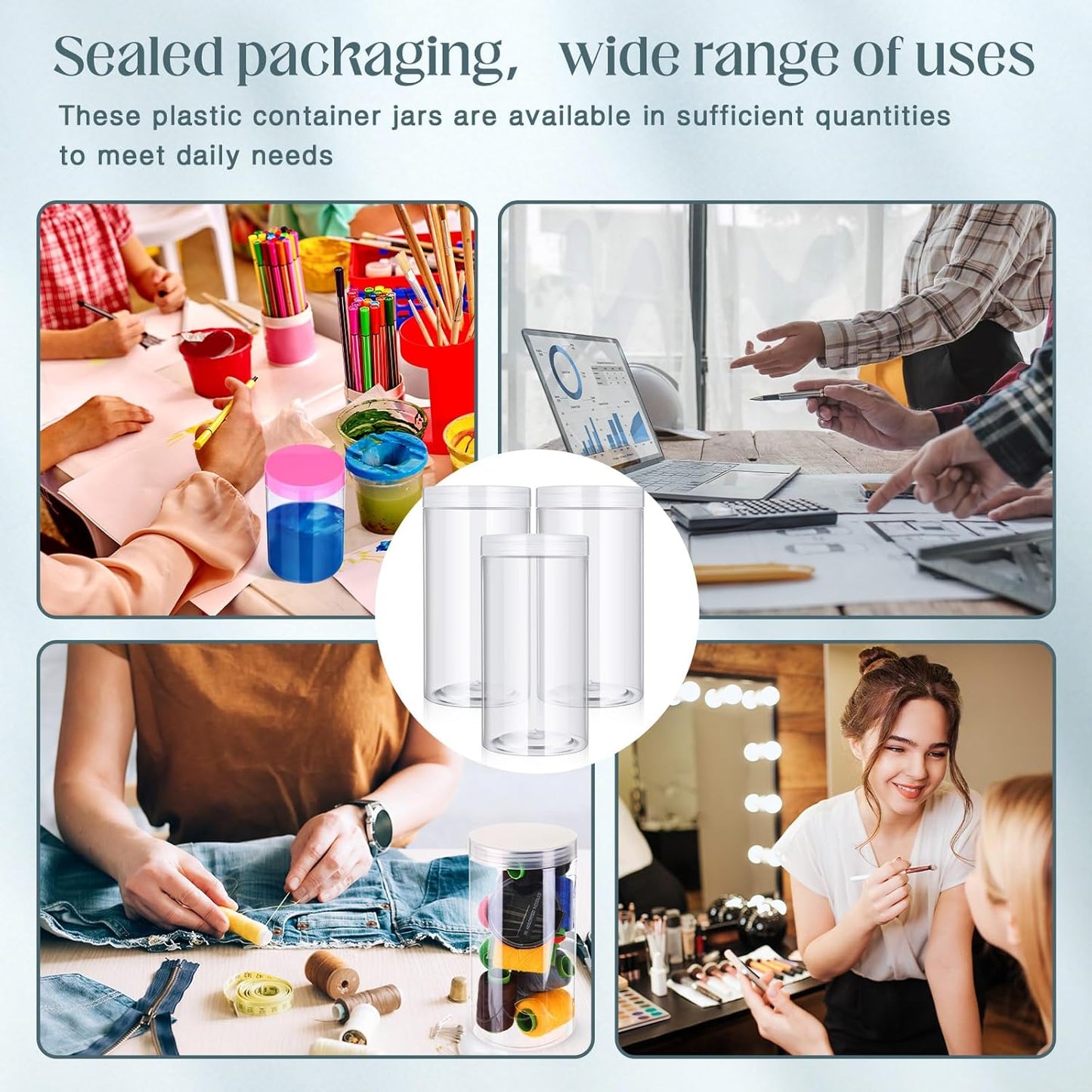 SATINIOR 12 Pack 32 oz Plastic Container Jars with Lids Round Clear Travel Cosmetic Container Slime Jars for Toiletries, Lotion, Cream, Ointments, Makeup, Rhinestone, Samples, Kitchen Storage(Clear)