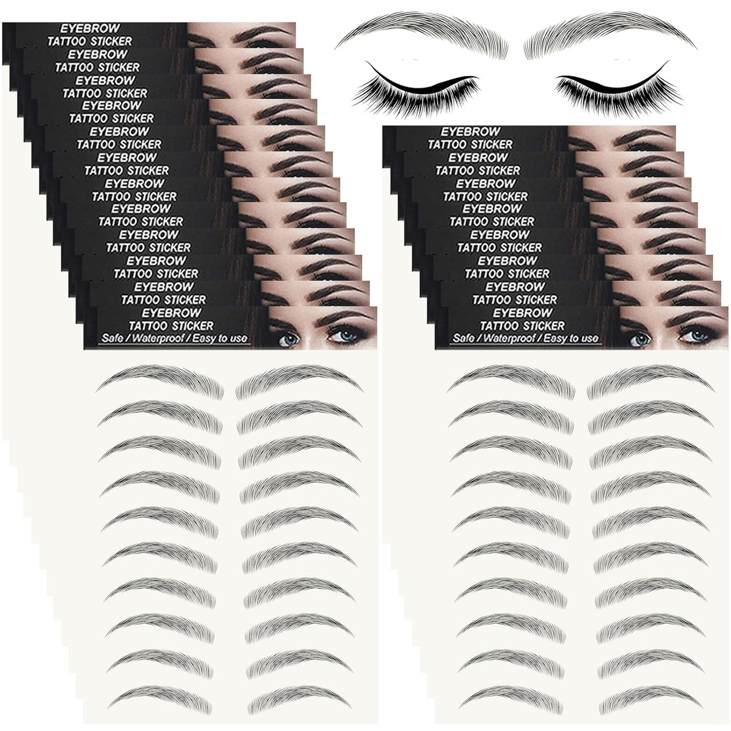 20 Sheets 200 Pairs Eyebrow Tattoo Stickers 4D Stickers Eyebrow Transfers Stickers Peel off Eyebrow Grooming Shaping Makeup Sticker for Women Girls Black