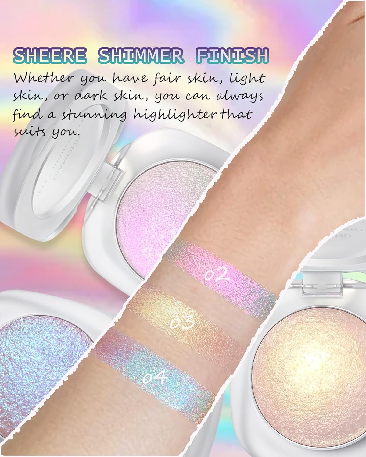 Glitter Holographic Eyeshadow Palette Multichrome Gold Sliver Chameleon Face Highlighter, Sparkling Cream Color Shifting Single Eye Shadow Long Lasting Shimmer Inner Corner Eye Brightener Makeup-03