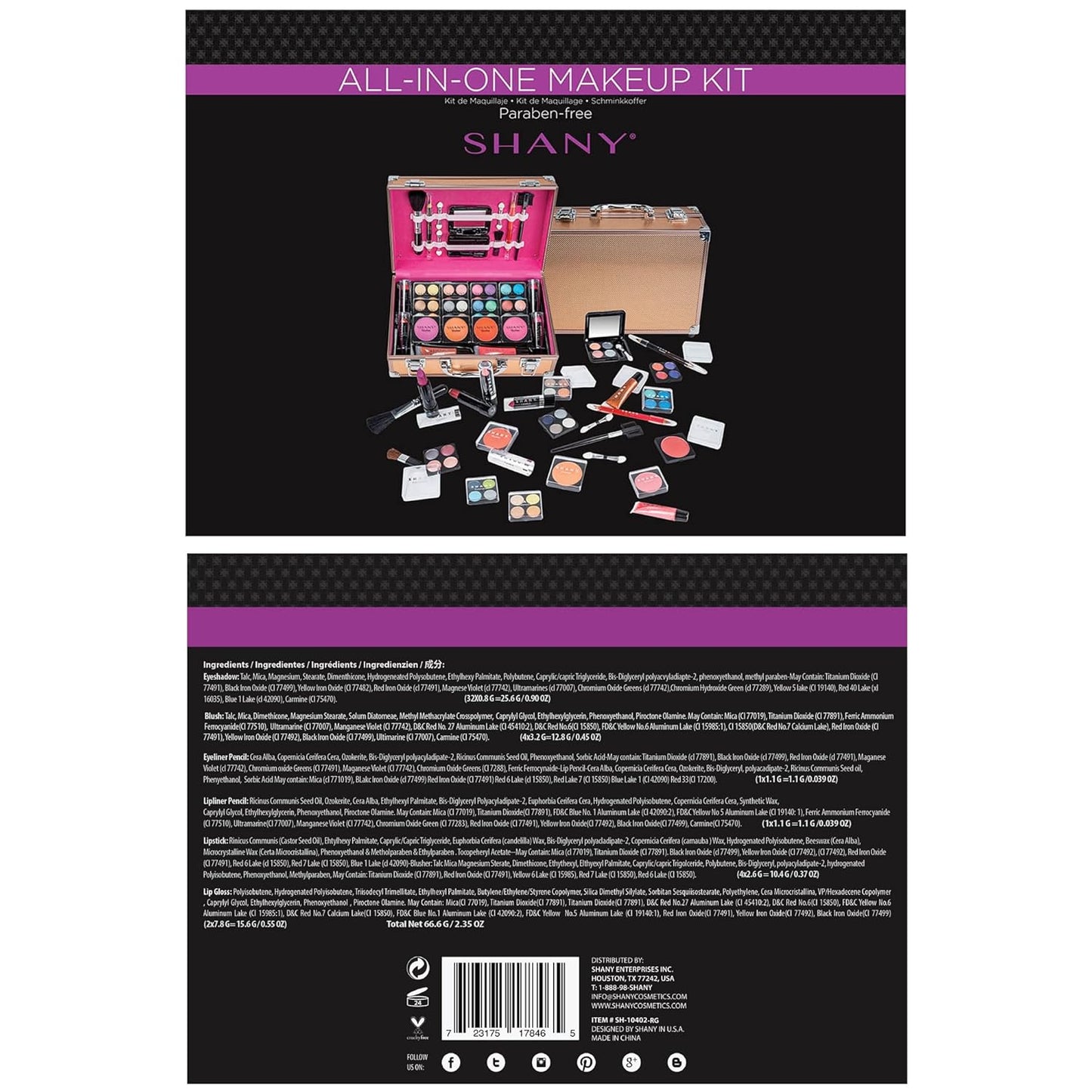 SHANY Carry All Make up Train Case with Pro Makeup Set, Beauty Brushes, Lipsticks, Eye Shadows, Blushes, Powders, and more - Reusable Cosmetics Storage Organizer - Premium Gift Packaging - Rose Gold