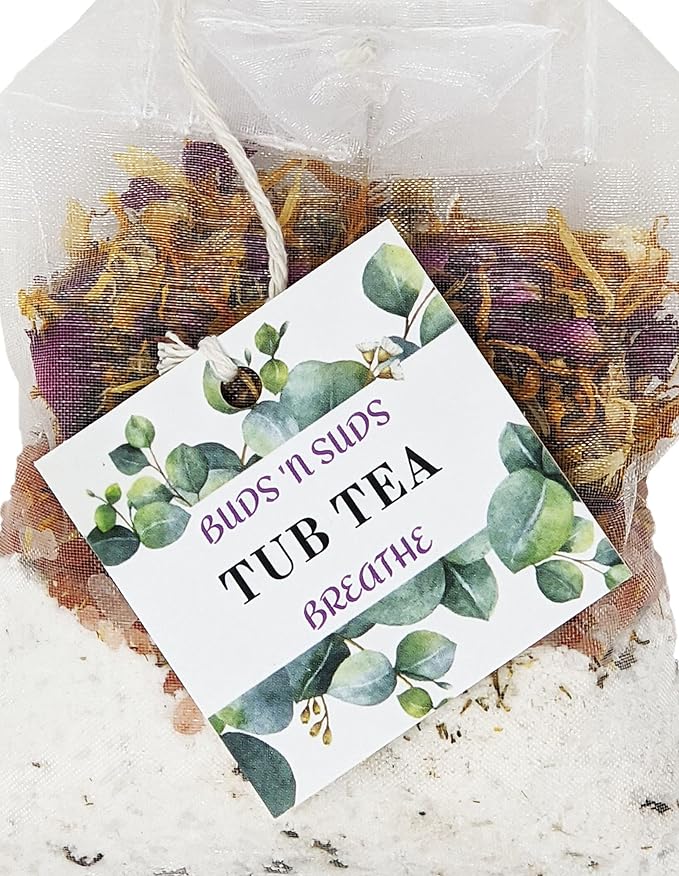Tub Tea Natural & Organic Floral with Bath Salts- Handmade Herbal Soak for Relaxation & Muscle Relief! Self Soothing Bath Experience! These Tub Tea Herbal Bath Bags Make Great Gifts! (Pack of 1)