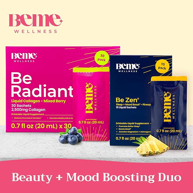 BeMe BeRadiant Berry & BeZen Bundle - Liquid Collagen & Magnesium Glycinate L-Theanine Supplements