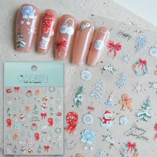 Christmas Cute Nail Stickers, Snow Decals, Art Design, Accessories for Women, Self-Adhesive Supplies