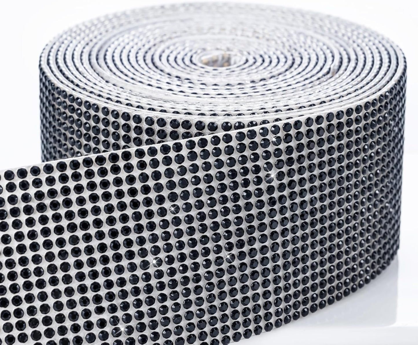 Novani Self Adhesive Rhinestone Ribbon, 1.53 Inch Wide 3 Yards 1 Roll, Black Crystal Diamond Bling Strips for DIY Crafts, Home Decor, Clothing,Shoes, Car Decoration（Black）