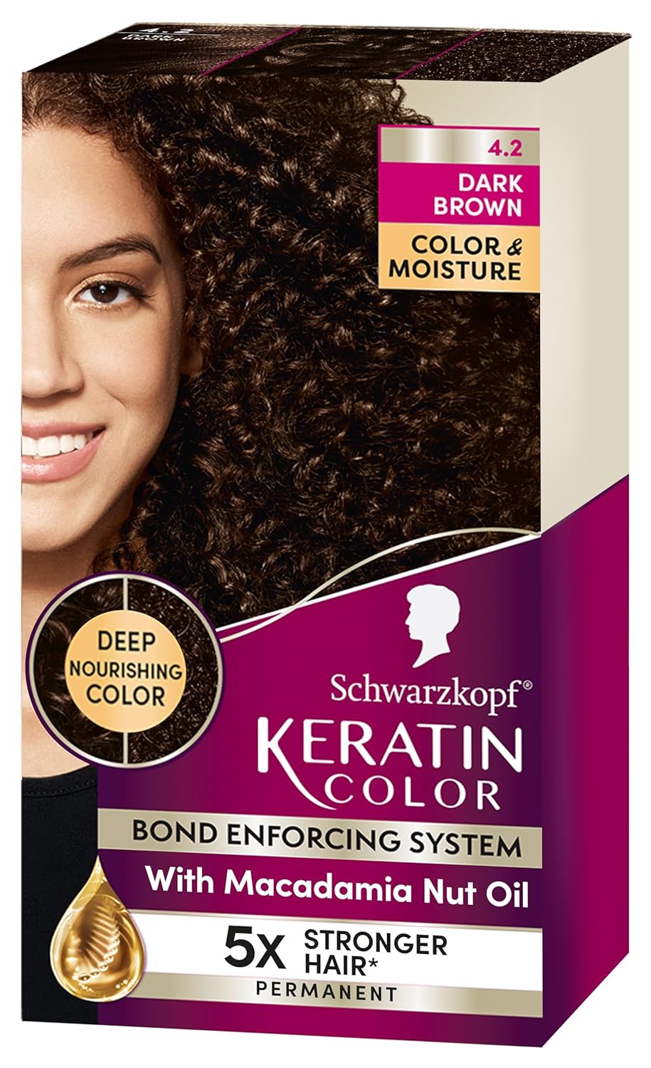 Schwarzkopf Keratin Color, Color & Moisture Permanent Hair Color Cream, 4.2 Dark Brown