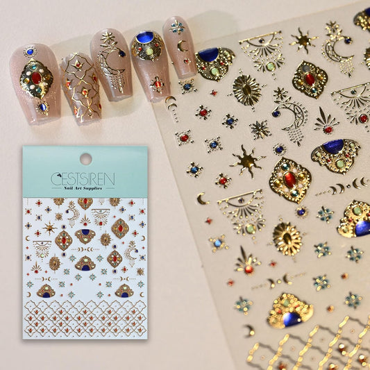 Gold Totem Vintage Nail Art Stickers, Nail Decals, Self-Adhesive, Nail Accessories for Women, Nail Decorations