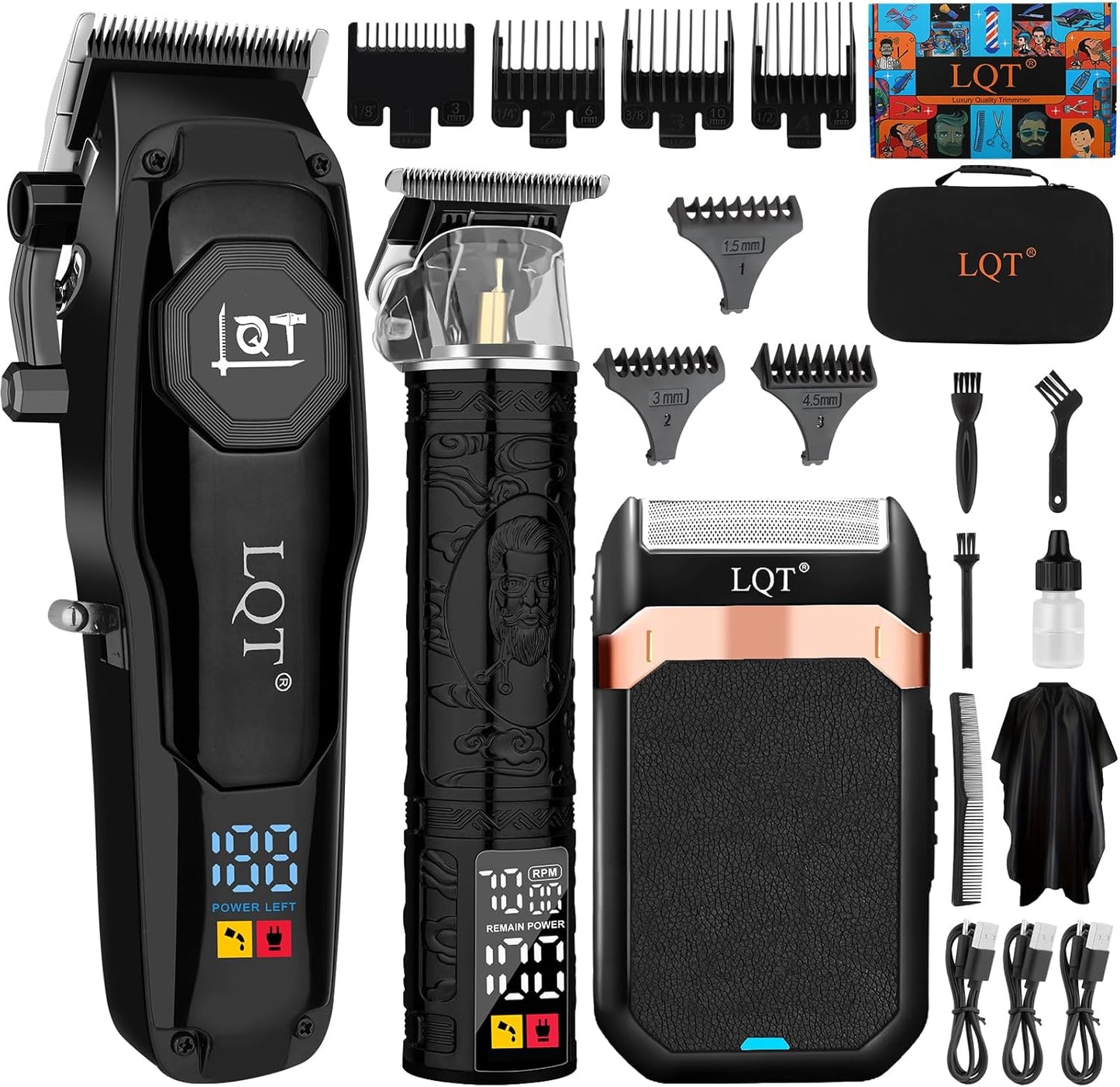 Professional Cordless Hair Clippers for Men, Electric T-Blade Trimmer with LED Display, Long Battery Life, Grooming Kit for Haircuts & Beard Trimming,for Home, Barber, Travel