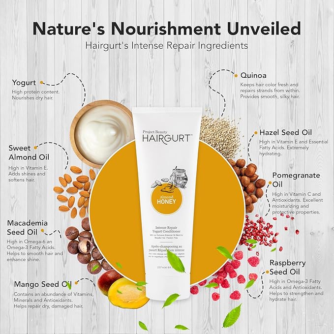 Intense Repair Yogurt Deep Conditioner - Almond-Honey - Natural Hair Care, Hair Products for Dry, Damaged, Frizzy Hair & Hair Growth - 237 ml