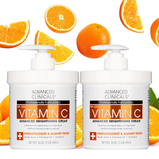 Advanced Clinicals Vitamin C Cream Visibly Brightening Body Lotion | Vitamin C Moisturizer Skin Care Body Cream For Women & Men Helps Visibly Improve Look Of Dark Spots & Uneven Skin Tone, 2-Pack