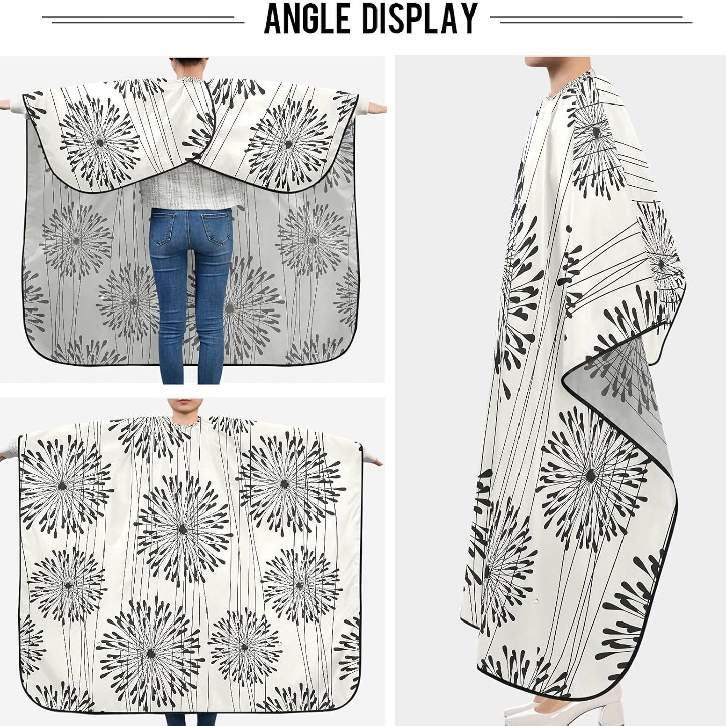 visesunny Barber Cape Black Round Pattern Polyester Hair Cutting Salon Cape Apron Anti-Static Haircut Water-Resistant Shaving Cloth Beard Shaving Bib Hairdressing Cape