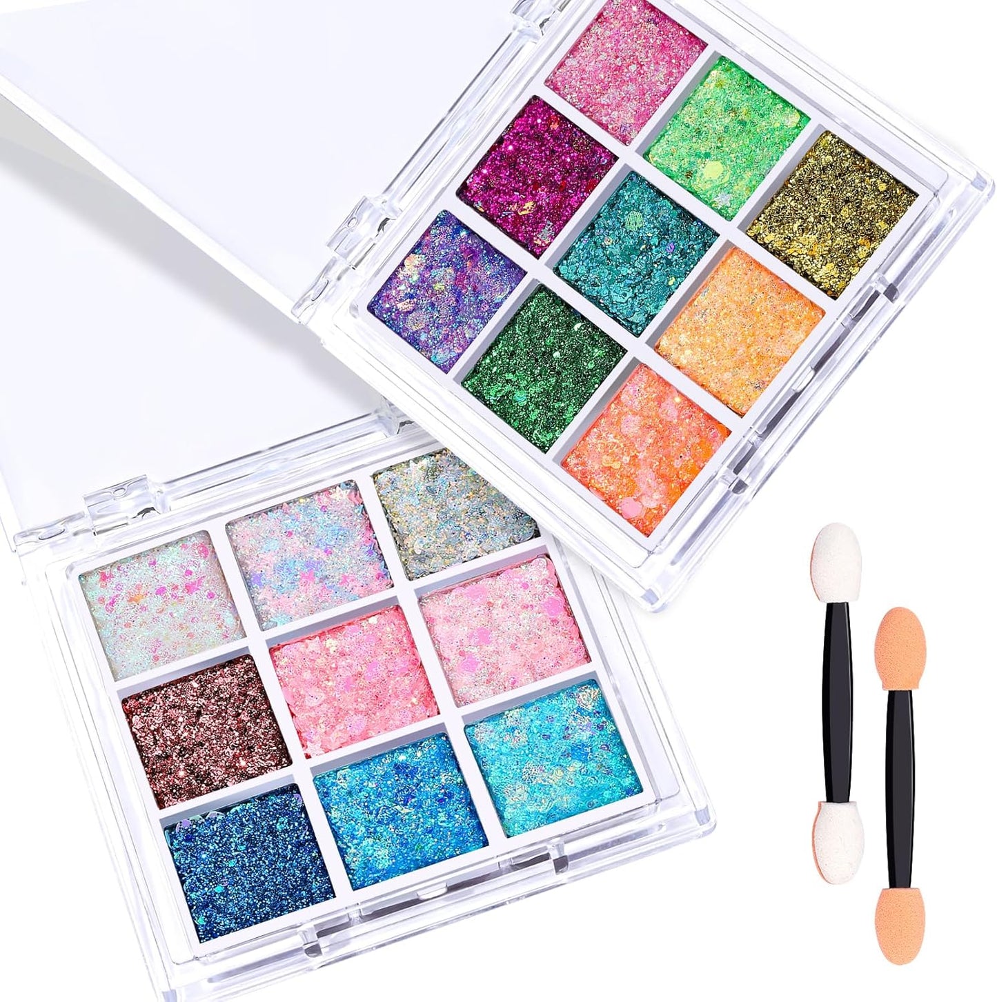 FANDAMEI 18-Color Face Glitter, Body Glitter Hair Glitter for Glitter Makeup, 2 PCS Glitter Gel 6 Color Themes, Chunky Glitter for Kids Women, Halloween Rave Concert Face Paint
