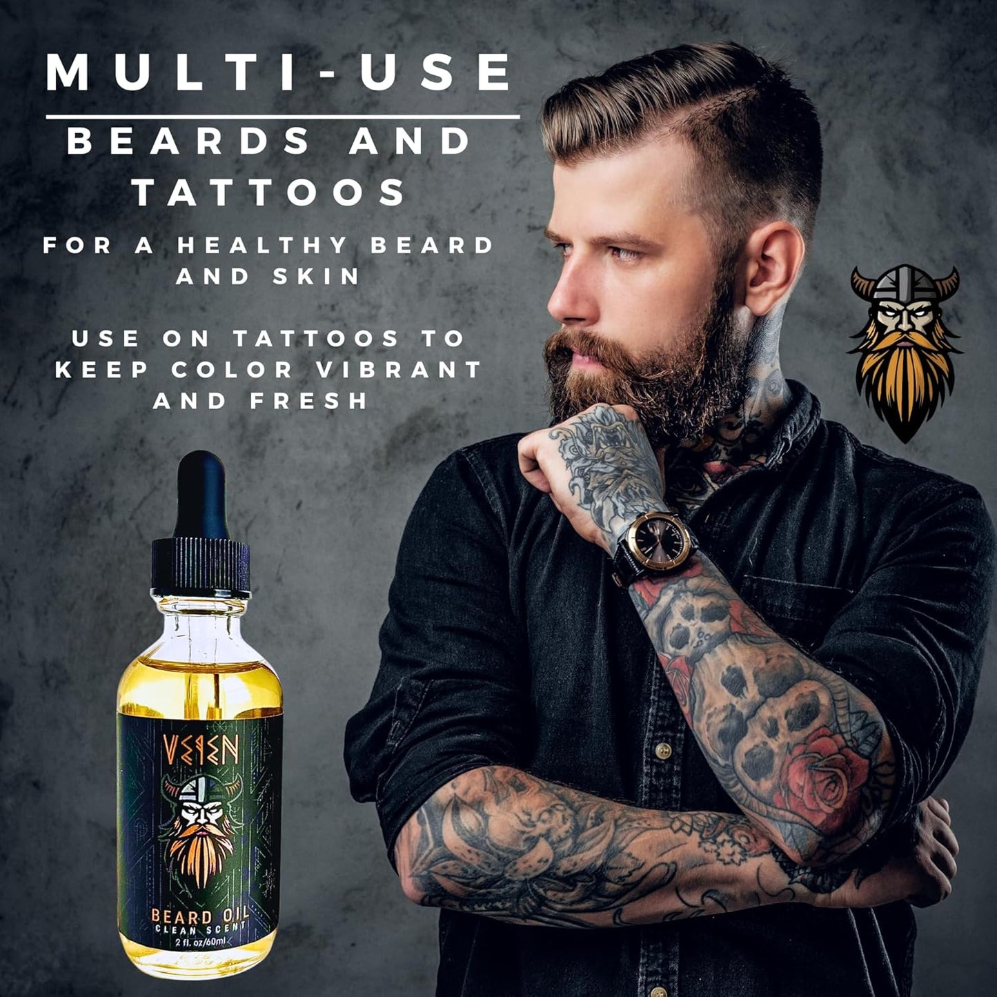 Veien Beard Oil for Men Premium All-Natural 2floz Made in USA for Thicker Darker Fuller Growth Moisturizes Conditions Softens Strengthens Smooths Frizz Hydrates for All Hair & Skin Types Reduces Itch