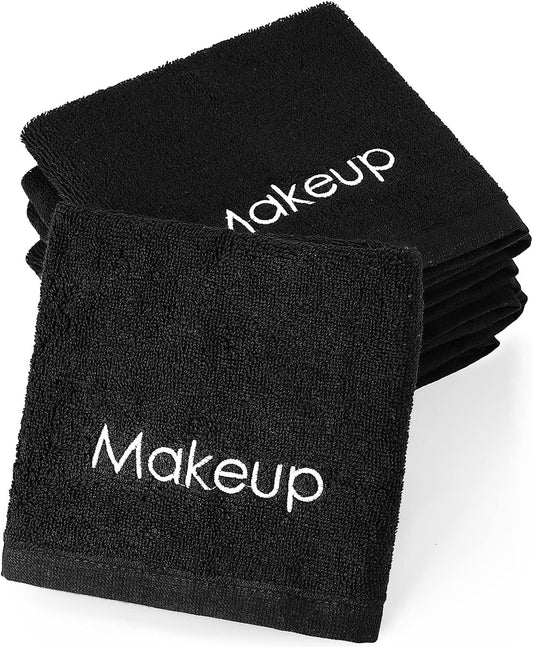 Panelee 13 Inch Makeup Washcloths Black Makeup Towels Cotton Face Wash Cloths Bulk Facial Remover Cleansing Towels Soft Cosmetic Water Absorbent for Women Hand Skin Care(12 Pcs)
