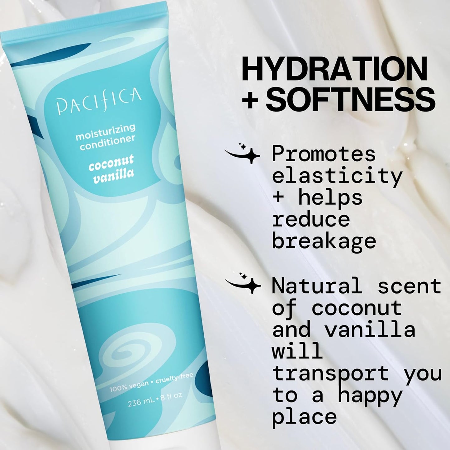 Pacifica Coconut Vanilla Moisturizing Hair Conditioner – Deep Hydrating Treatment for Dry & Damaged Hair, Restorative Shine, Vegan & Sulfate Free Clean Beauty & Hair Care 8 fl oz