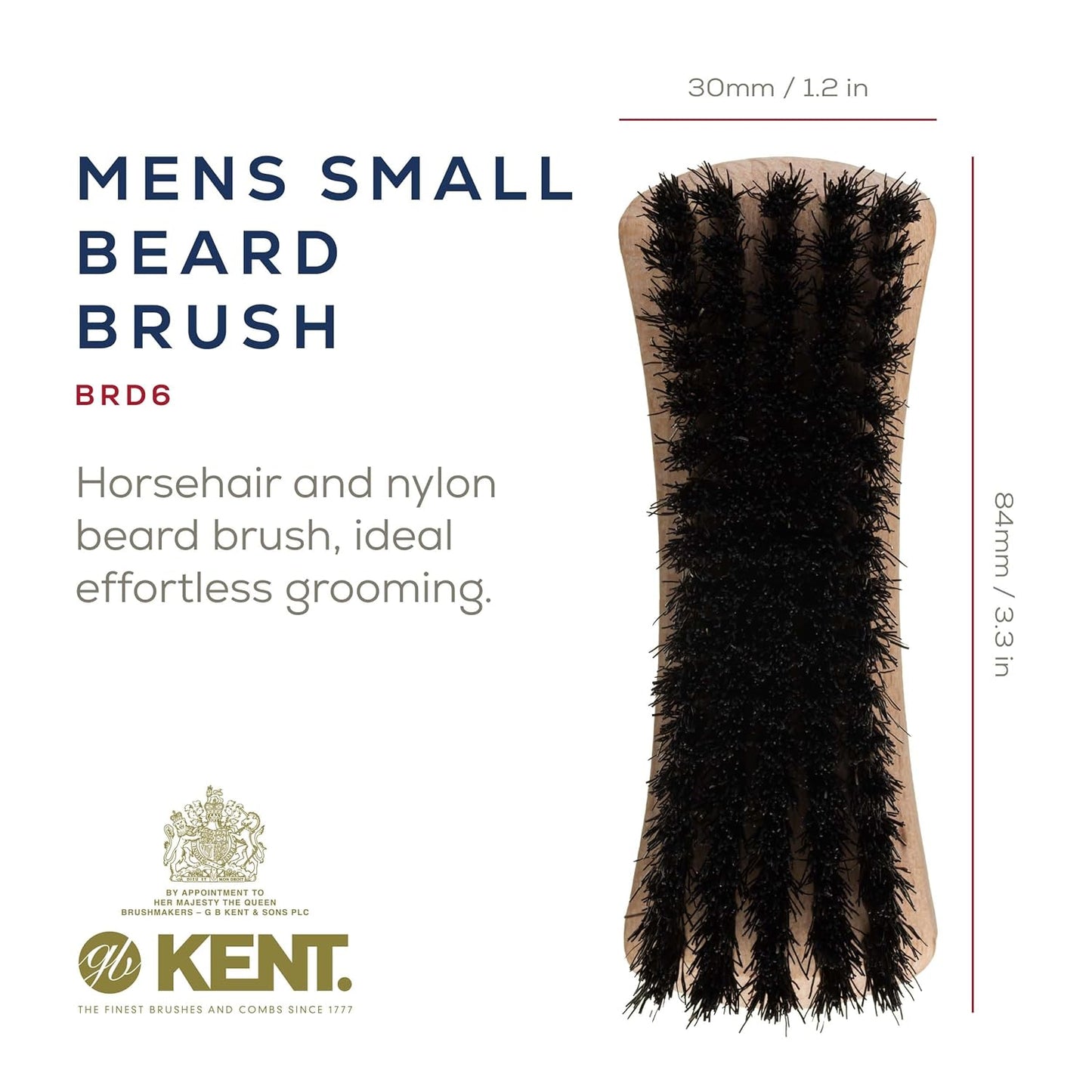 Kent BRD6 Small Travel Men's Beard and Mustache Brush, Natural Boar Bristle for Flawless Shaping and Grooming. Ergonomic Grip Wood Handle. Dry or Wet Beard, Distributes Oils and Balms. Made in England