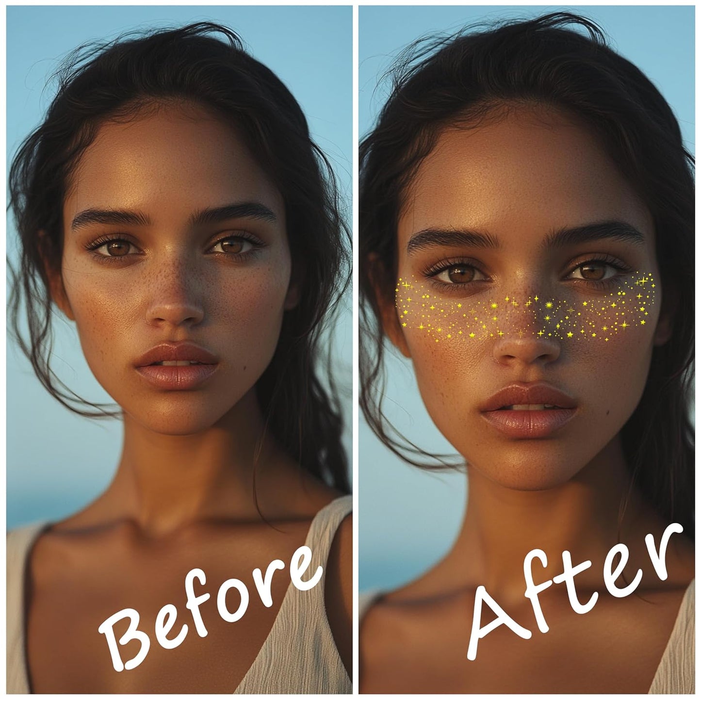 10 Pcs Gold Face Makeup Patches,Glitter Freckles Face Tattoo,Waterproof Face Glitter Speckles,Faux Freckle Patches,Temporary Face Freckles For Women(Gold Star)