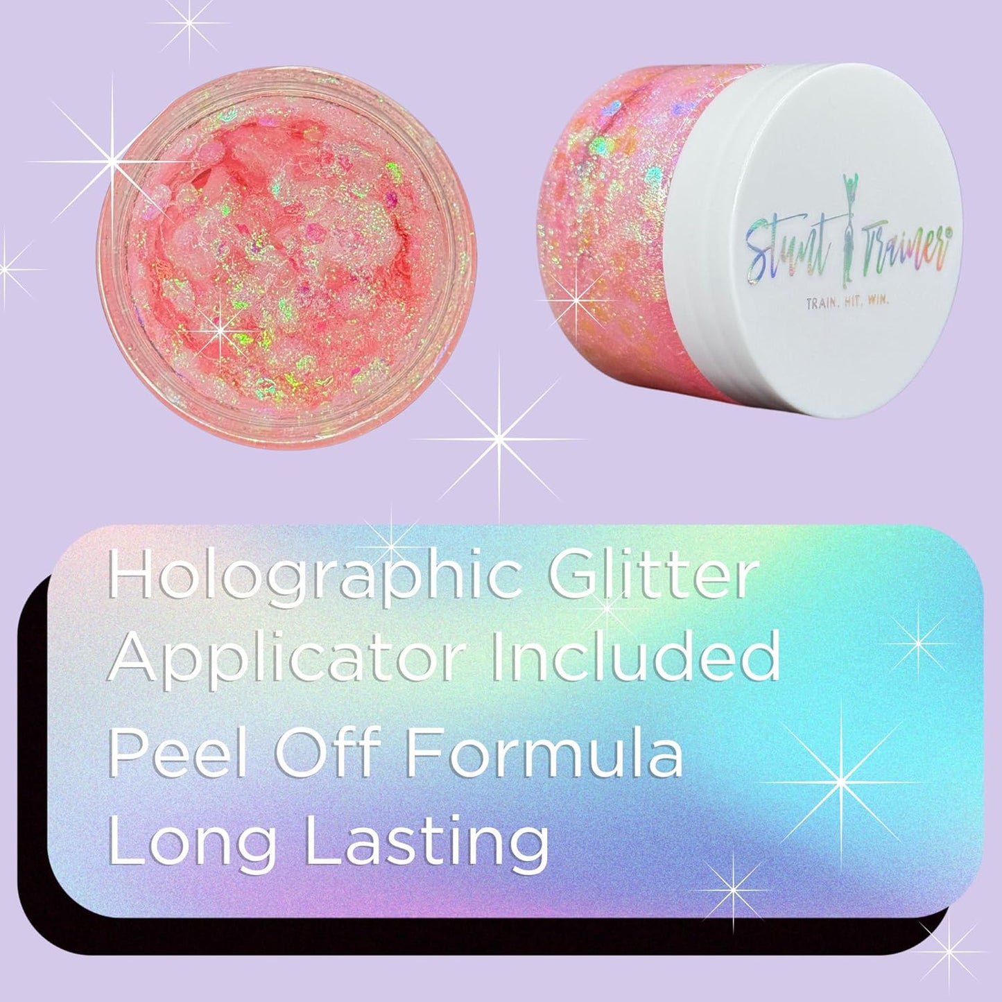 Stunt Trainer Cheer Glitter Face Body Makeup Peel Off Gel Chunky Holographic 15 Colors 1.6oz Vegan Cruelty Free Nontoxic Cheerleader Cheerleading Makeup