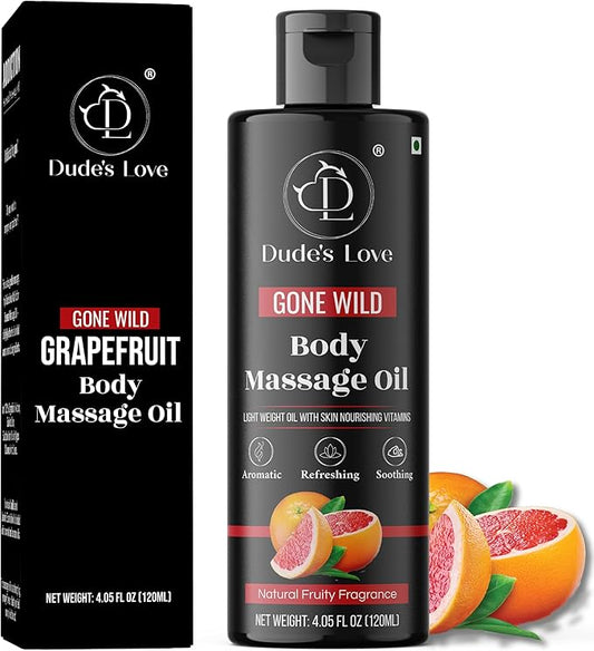 Organic - Grapefruit Full Edible Body Massage Oil - Refreshing, Calming | No Stain & Non-Sticky | with Fractionated Coconut Oil, Grapefruit & Lime Oil - 4.05 Fl Oz