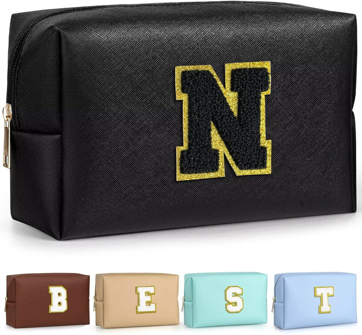 TOPEAST Preppy Stuff Cute Makeup Bag Small Cosmetic Bag Travel Toiletry Bag, Personalized Birthday Wedding Gifts for Mom Teacher Friends Bridesmaids, Preppy Travel Stuff for Girls (Black N)