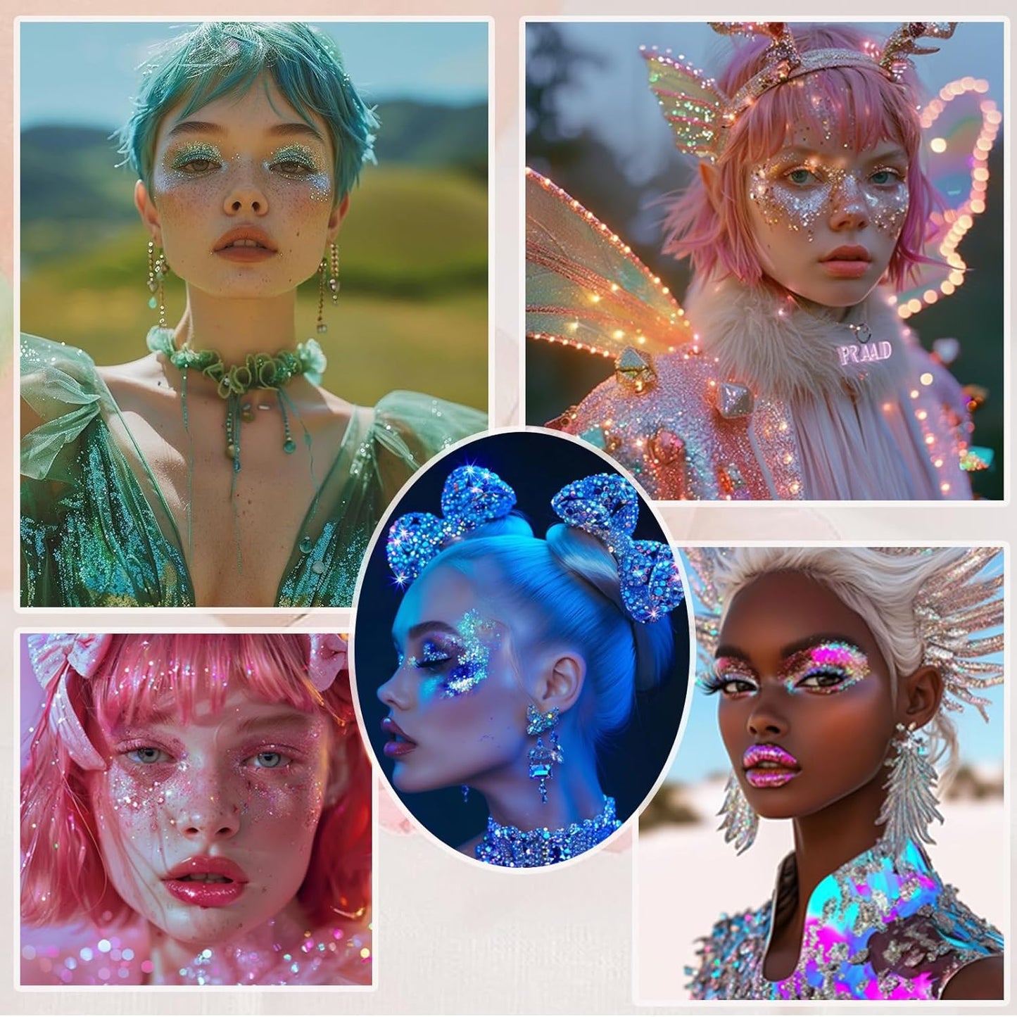 Face Body Glitter, Hair Glitter Sparkles Chunky Face Glitter Gel for Girls Makeup Singer Concerts Mermaid Festival Sequins Face Paint (Pink+Blue+Purple)