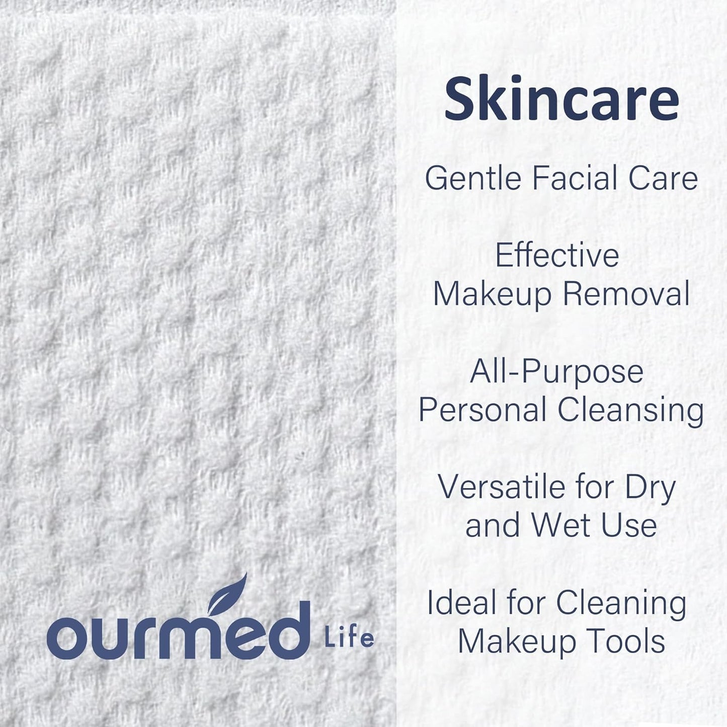 Ourmed Life Face Towels, Thicker Disposable Biodegradable Clean Face Wipes for Sensitive Skin, Lint- free Face Cloths for Makeup Remover, Skincare and Women Cleaning, Dry Wipes, 80 Count Dot Texture
