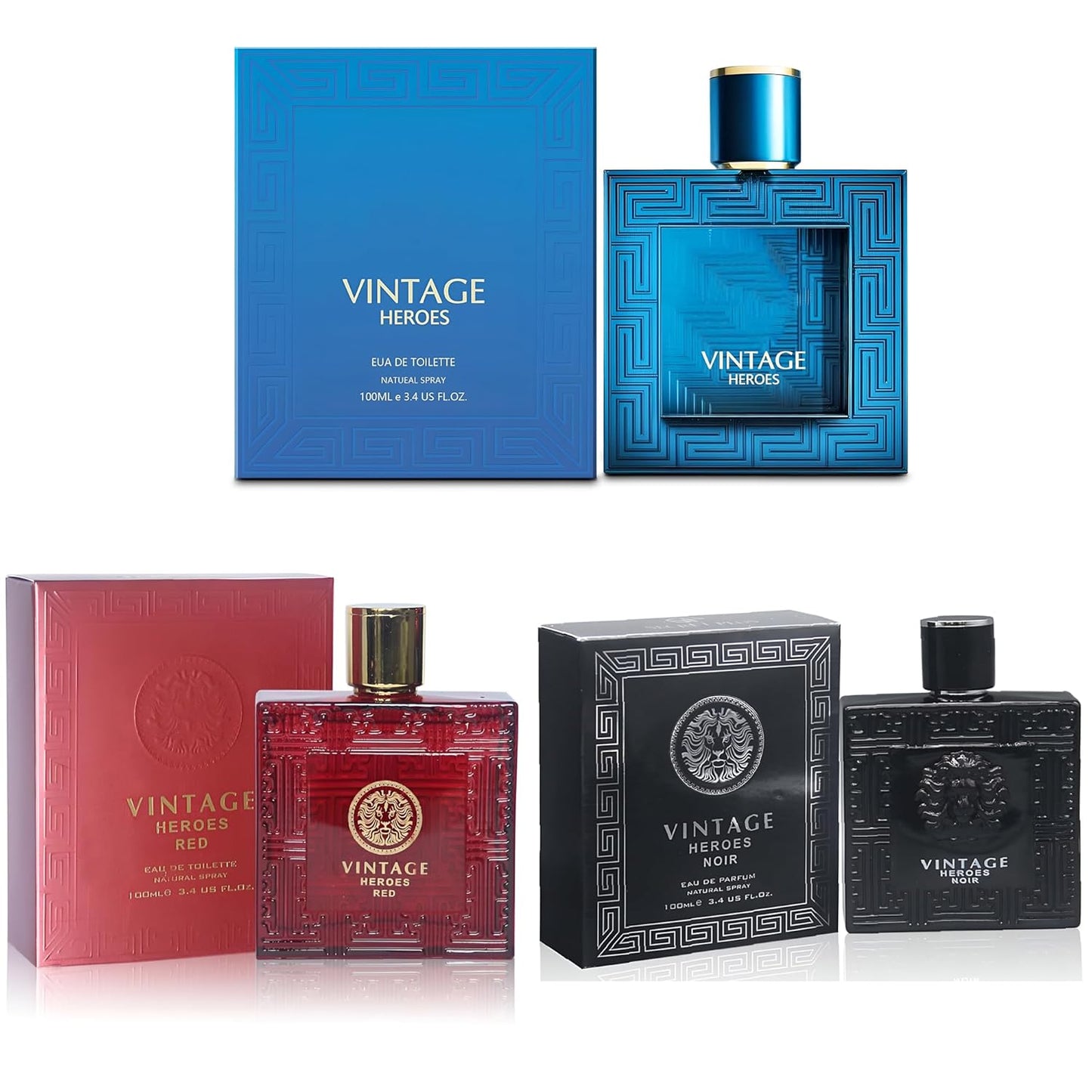 3Pack Men Colognes Vintage Heroes Series Eau De Parfume Spray with Woody Floral & Fruity Scent Perfume Gift Set Day to Night Luxury Fragrances