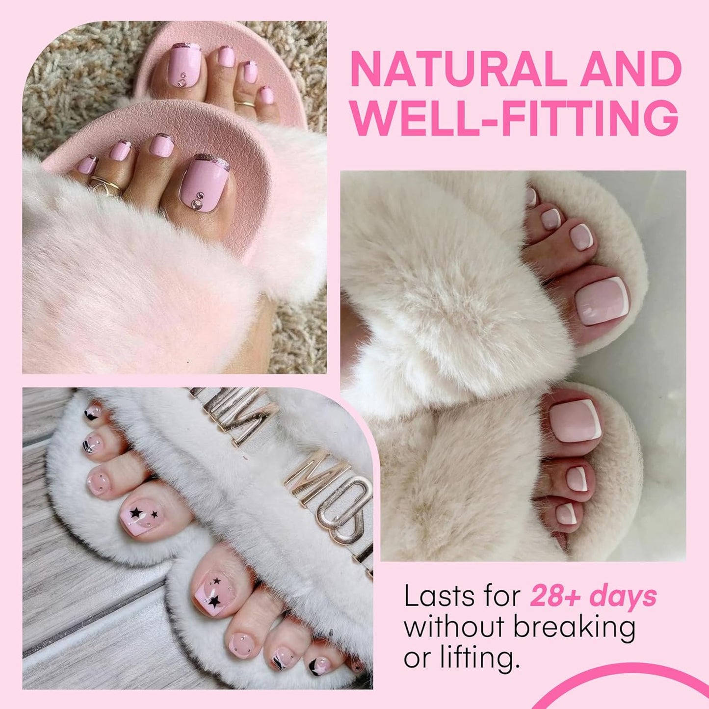 UNA GELLA Square Toe Nail Tips 216Pcs 15Sizes Full Cover Long Wider Toe Nail Tips Soft Gel Pre-etched Double Matte Fake Toe Nails Press Ons For Big Toe Nail Extensions Home DIY Nail Salon Soak Off