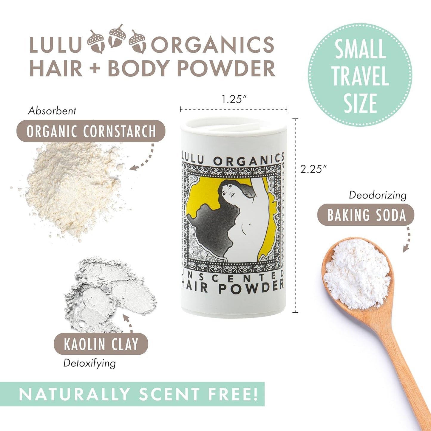 Dry Shampoo Powder for Dark, Blonde and Oily Hair, All Natural Body & Hair Powder for Women and Men, Paraben & Talc free No White Cast Synthetic Fragrance, Travel Size, Unscented -1oz