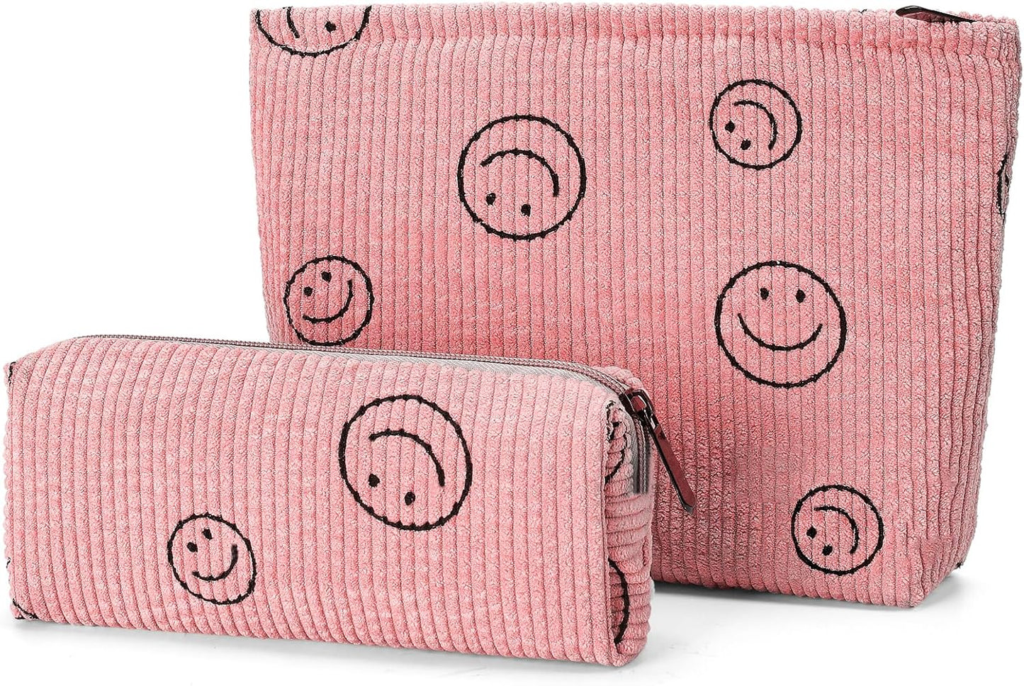 Makeup Bag, Cosmetic Bags for Women, Travel Makeup Bag, Pink Small Make Up Brush Pouch with Zipper, Corduroy Cute Cosmetic Toiletry Bag, Travel Essentials Aesthetic Preppy Stuff