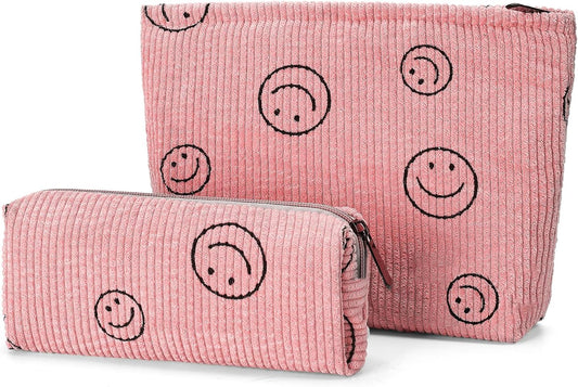 Makeup Bag, Cosmetic Bags for Women, Travel Makeup Bag, Pink Small Make Up Brush Pouch with Zipper, Corduroy Cute Cosmetic Toiletry Bag, Travel Essentials Aesthetic Preppy Stuff