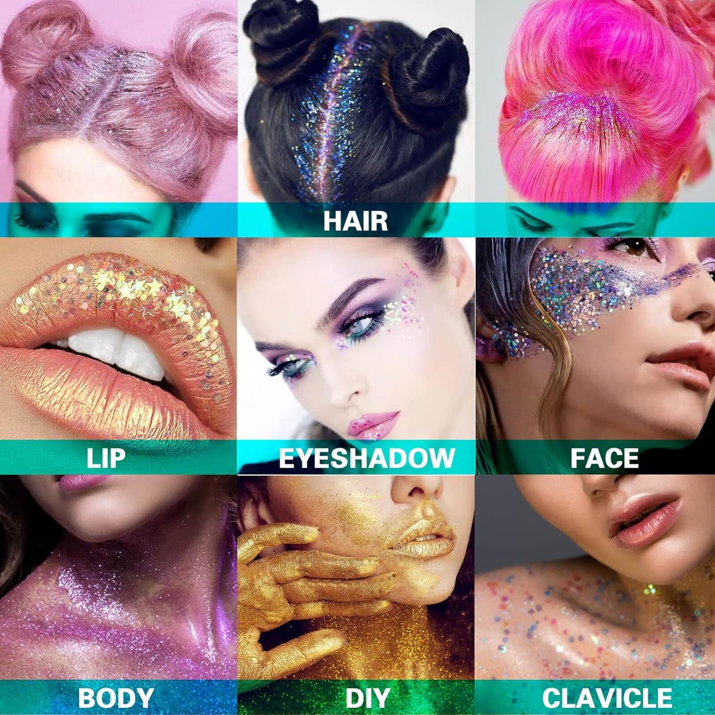 MEICOLY Gold and Clear White Face Body Glitter Set,Gold Face Glitter Gel,Singer Concerts Festival Rave Accessories,Sparkling Sequins Glitter Face Paint for Women and Kids,Chunky Glitter Makeup