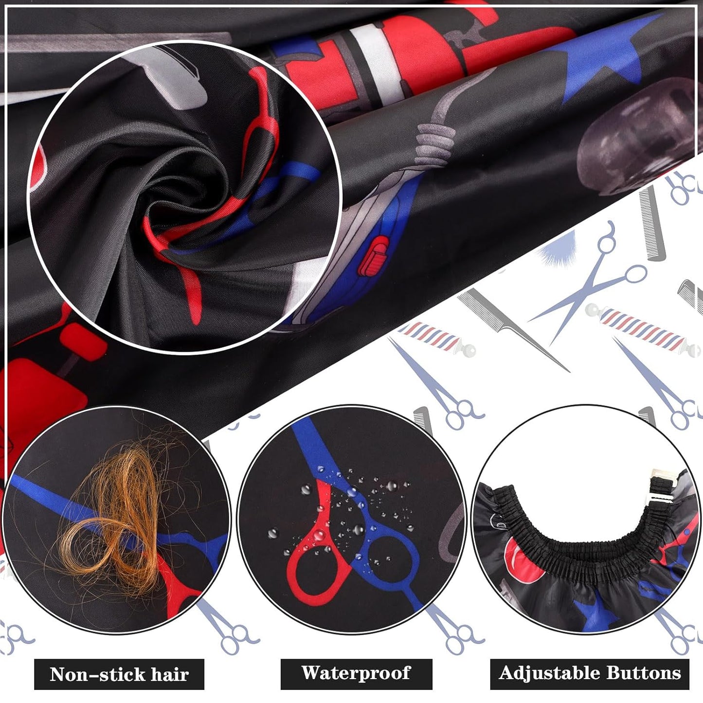 FEBSNOW Professional Hair Cutting Barber Cape with Neck Duster Brush, Tri Coloured Light Print Barber Cape for Barber Shop Hair Cutting Accessories