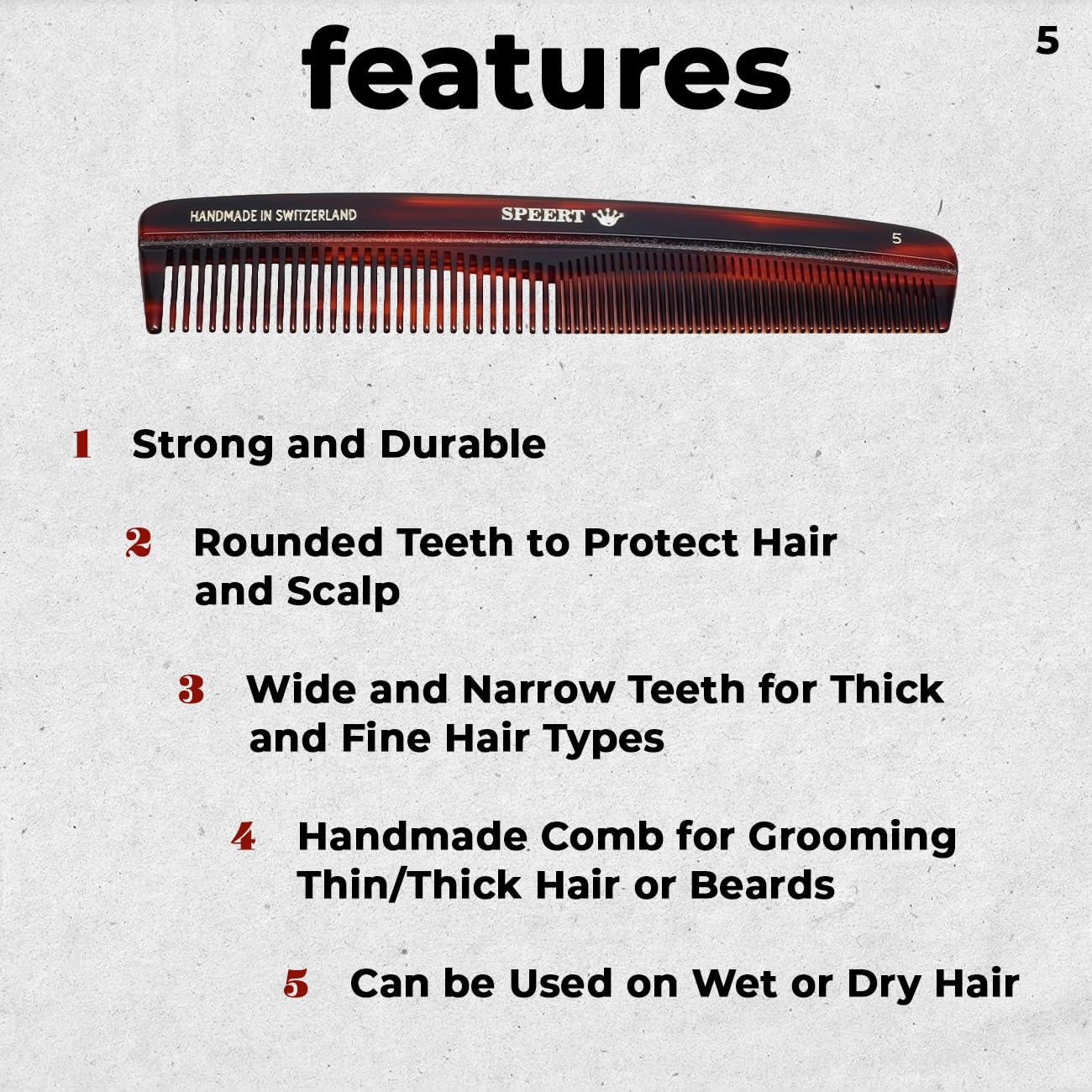 #5 Handmade Wide Narrow Tooth Comb Tortoise Havana Acetate Thick Coarse Curly Thin Fine Straight Hair Detangling Parting Grooming Teasing Styling Hairdresser Barber Hairdressing Wet Dry Pocket