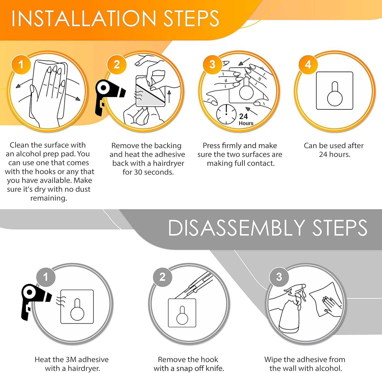 Matte Black Self Adhesive Towel Hooks for Bathroom Wall Door Mounted - SUS304 Stainless Steel Strong Strips Stick on 3M Wall Hooks for Hanging Coat, Hat, Bag, Key, Jacket – 6 Pack