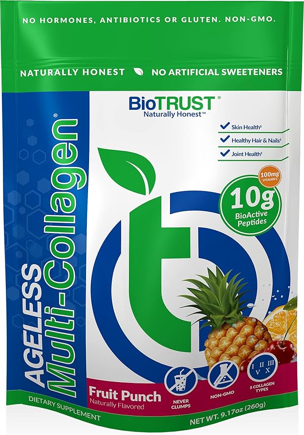 BioTrust Ageless Multi Collagen 5-in-1 Protein Powder (Fruit Punch) BlenderBottle Bundle