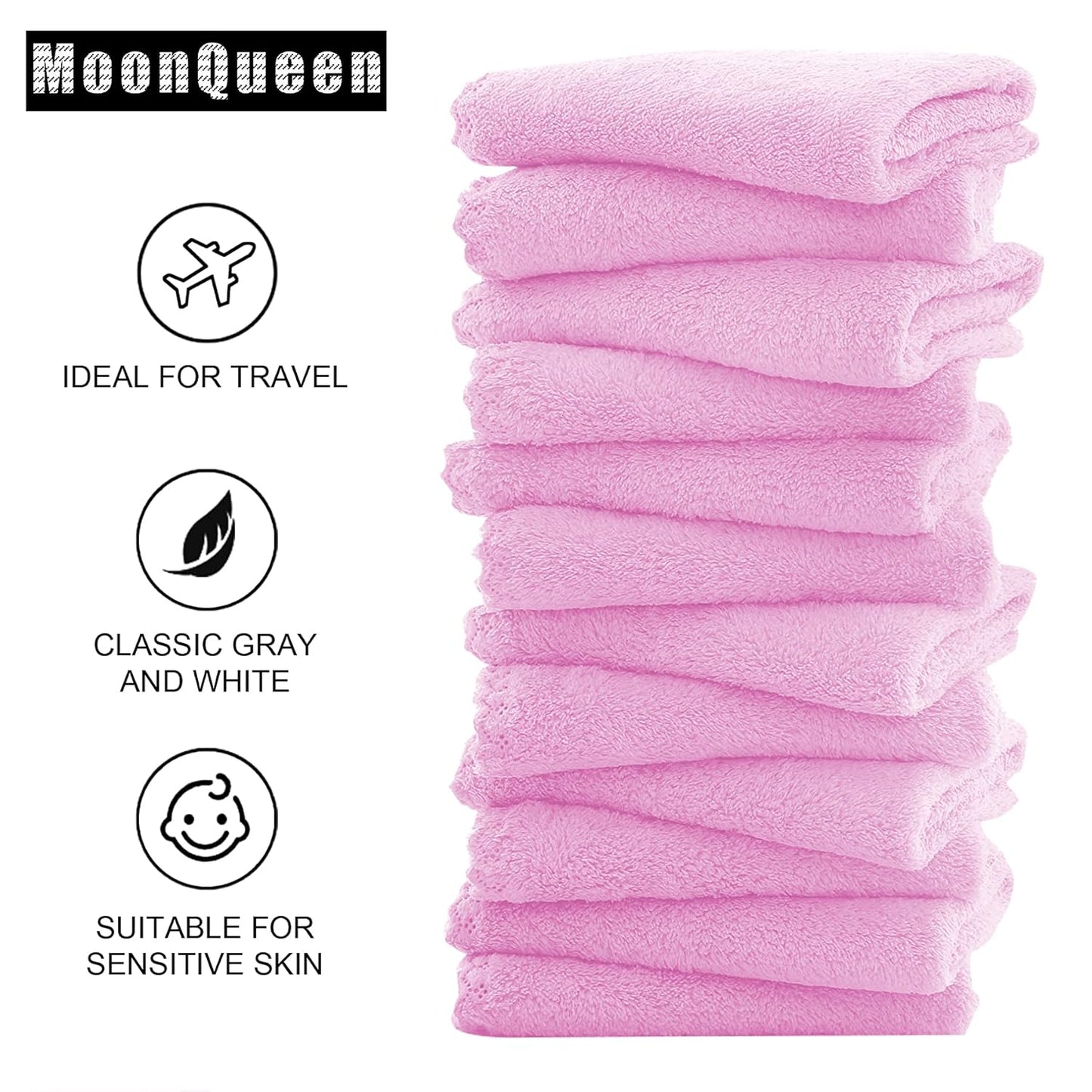 MOONQUEEN Microfiber Facial Cloths Fast Drying Washcloth 12 Pack - Premium Soft Makeup Remover Cloths - Frozen Berry