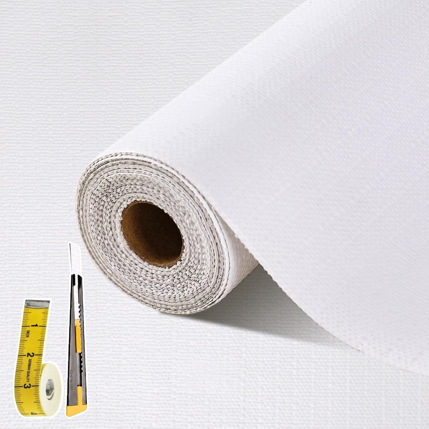 Drawer and Shelf Liner for Kitchen Cabinet: 17 in X 20 Ft Non Slip Waterproof Shelf Paper Non Adhesive Refrigerator Liners White Easy Liners for Bathroom Cupboard with Knife Tape Measure