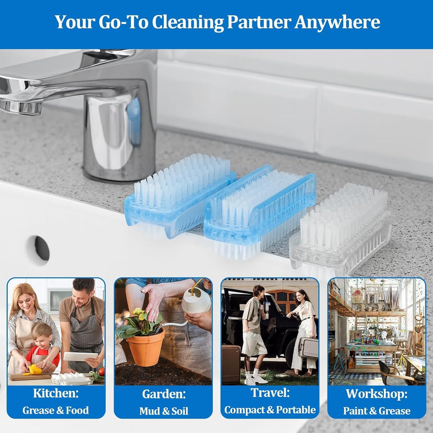 Nail Brushes for Cleaning Fingernails Nail Scrubber Brush Plastic Double-Sided Fingernail Cleaning Brush for Home, Office, Kitchen, Travel, and Gardening for Deep Cleaning （3 Pack）