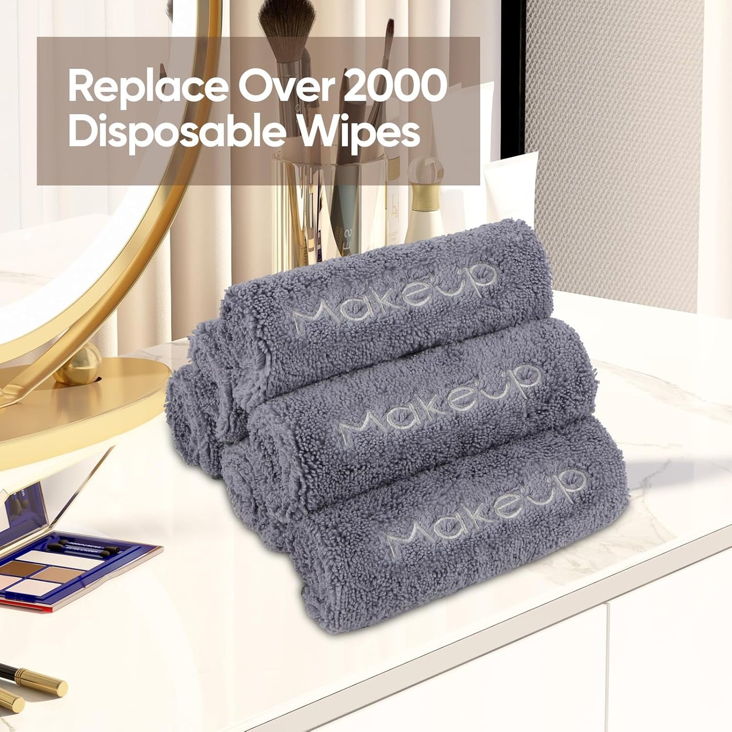 HOMEXCEL Makeup Remover Wash Cloth 6 Pack, Soft Quick Dry Facial Cleansing Makeup Towels, Fingertip Face Towel Washcloths for Hand and Make up, 13 x 13 Inch, Grey