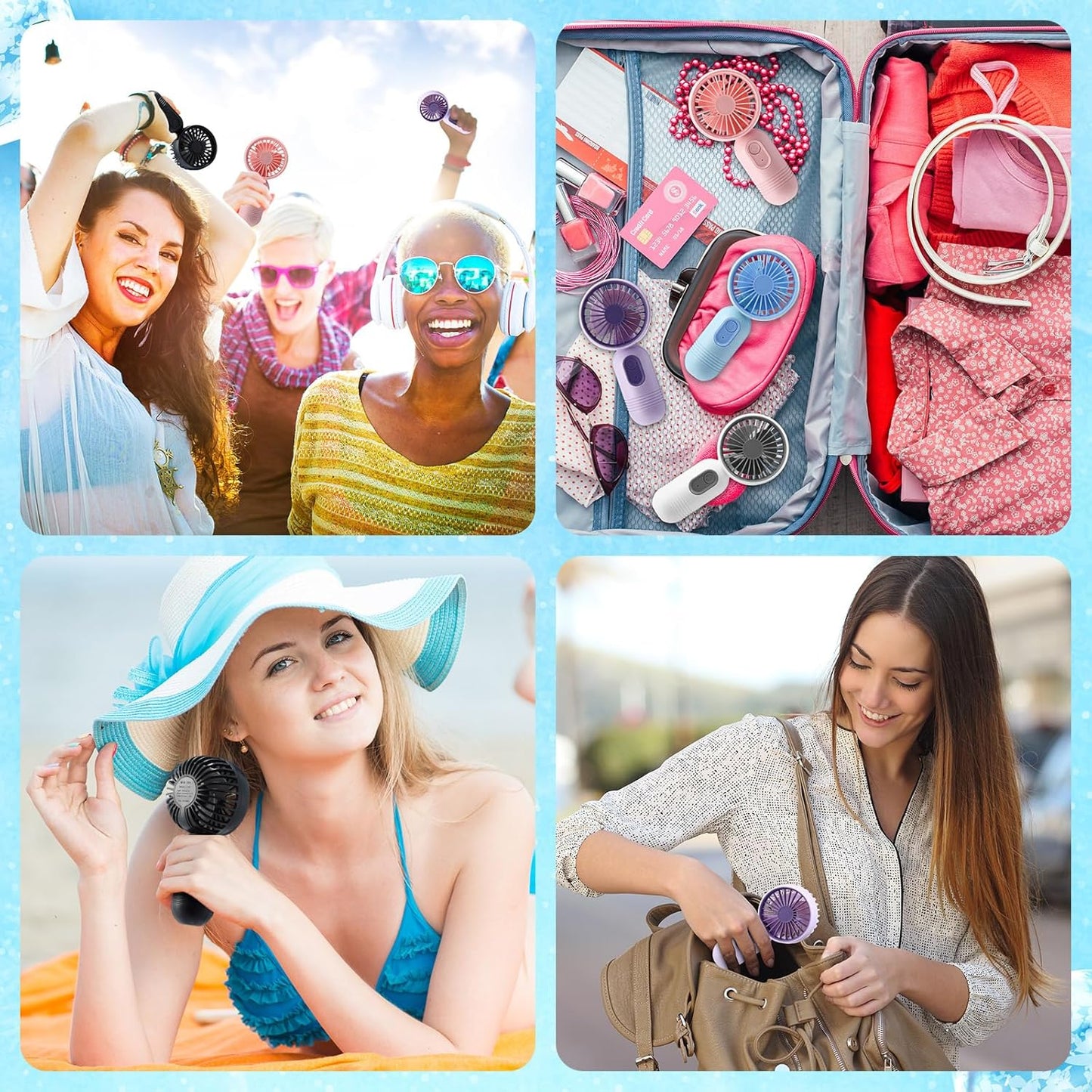 12 Pack Mini Portable Handheld Fan Bulk for Travel 3 Speeds, Rechargeable USB Battery Operated, Small Personal Eyelash Fans for Women Men Indoor Outdoor(Multicolor,Classic Style)