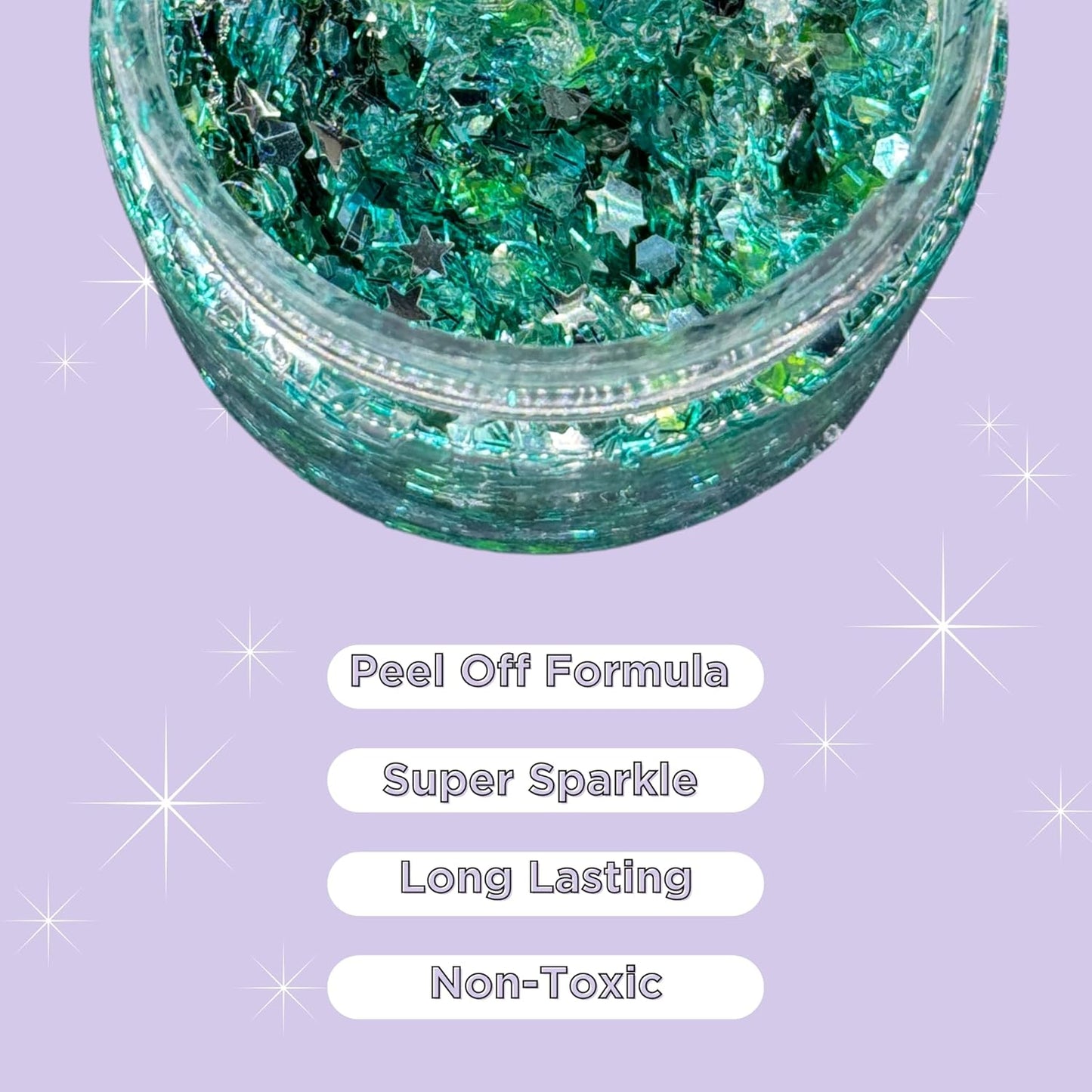 Stunt Trainer Cheer Glitter Face Body Makeup Peel Off Gel Chunky Holographic 15 Colors 1.6oz Vegan Cruelty Free Nontoxic Cheerleader Cheerleading Makeup