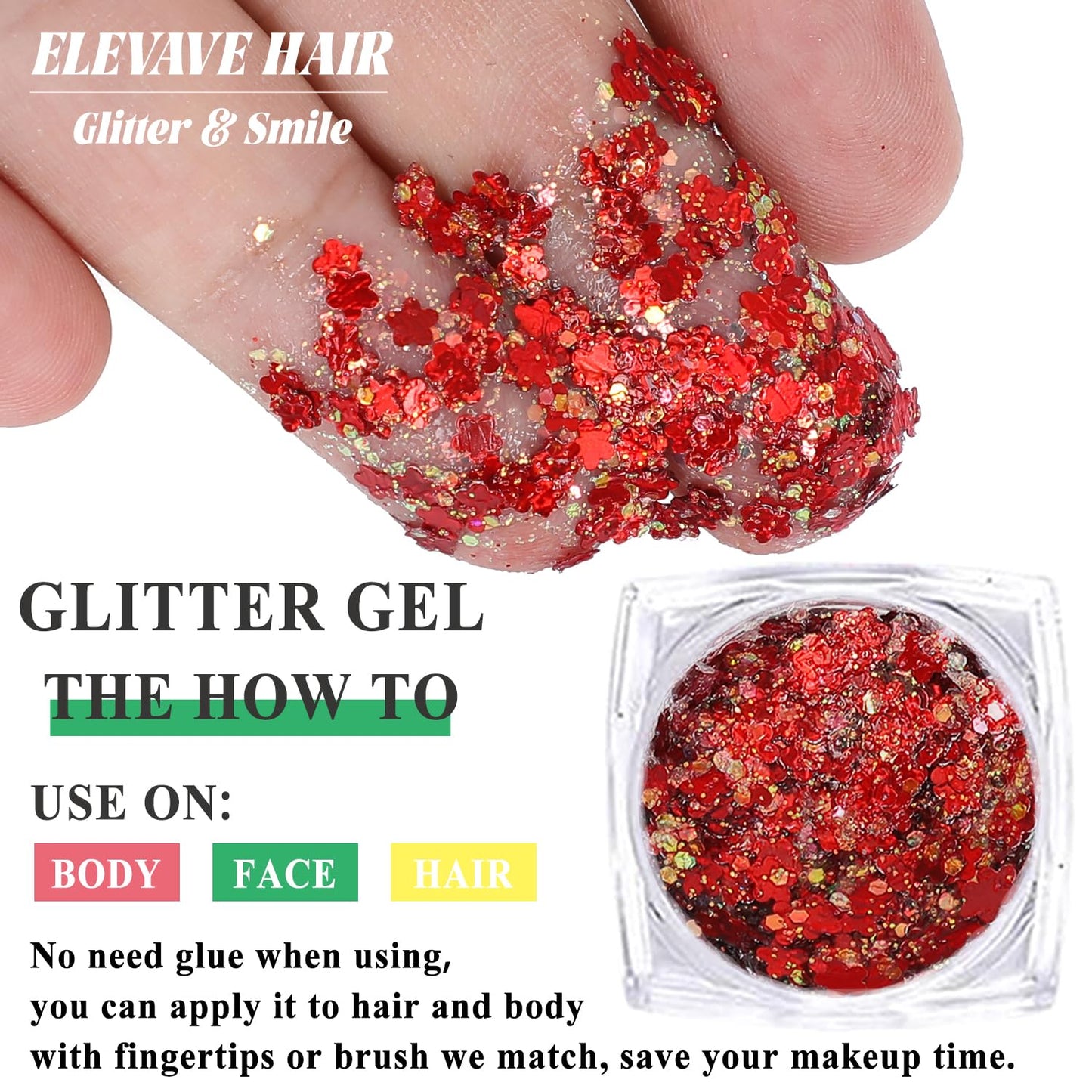 Body Glitter Face Glitter, Hair Glitter for Kids, 12 Shapes Fine Chunky Glitter Gel for Women Girls Makeup Sparkles Party Mermaid Sequins Rave Accessories Singer Concerts Festival (Red Scheme)