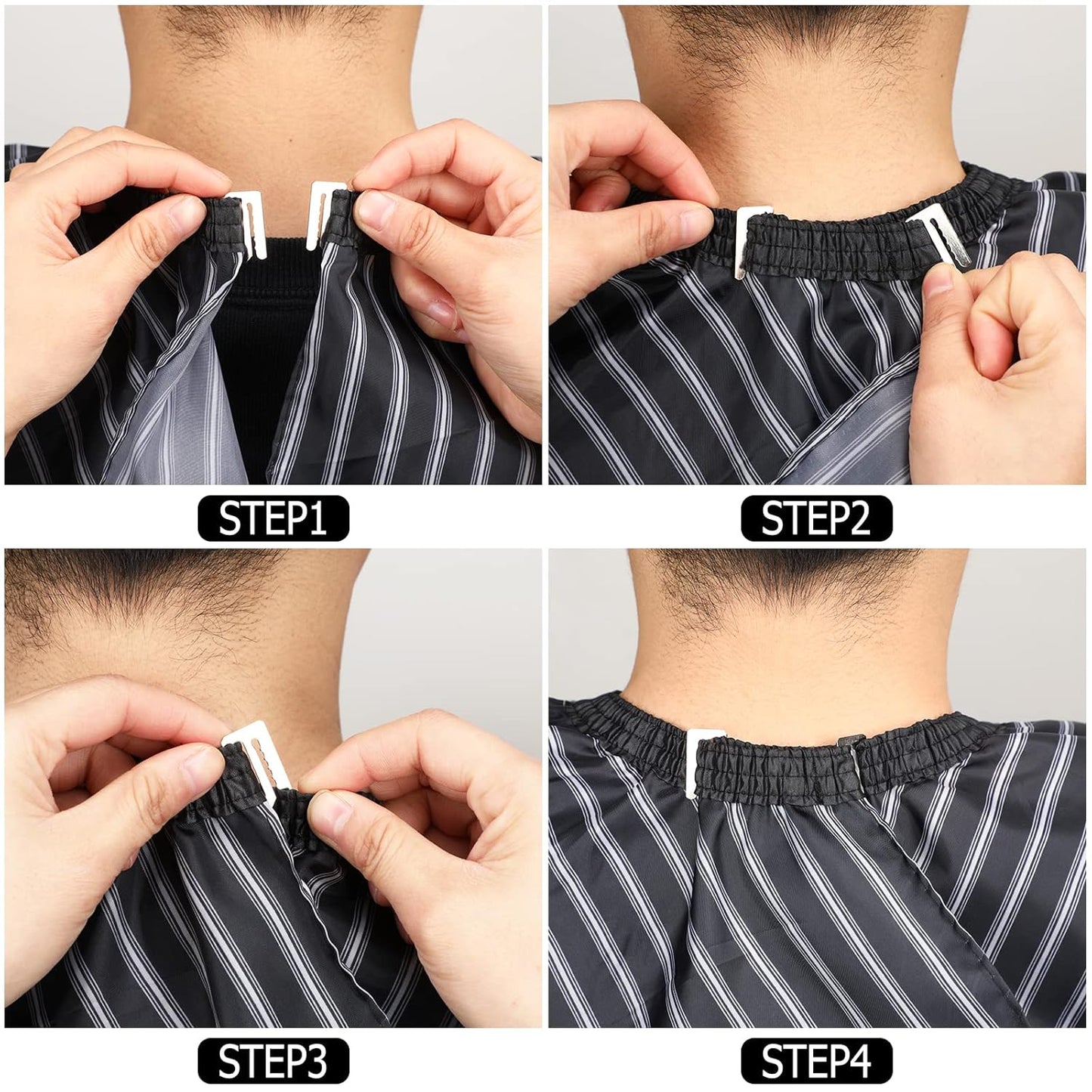 FEBSNOW Professional Hair Cutting Cape with Neck Duster Brush, FEBSNOW Salon Barber Cape, Hair Cutting Accessories (Black Stripe)