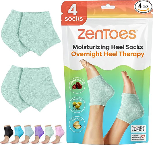 ZenToes Moisturizing Socks for Cracked Heel Treatment - Vitamin E, Olive Oil and Jojoba Oil Infused Heel Socks to Soften and Hydrate (Fuzzy Mint Green, Regular)